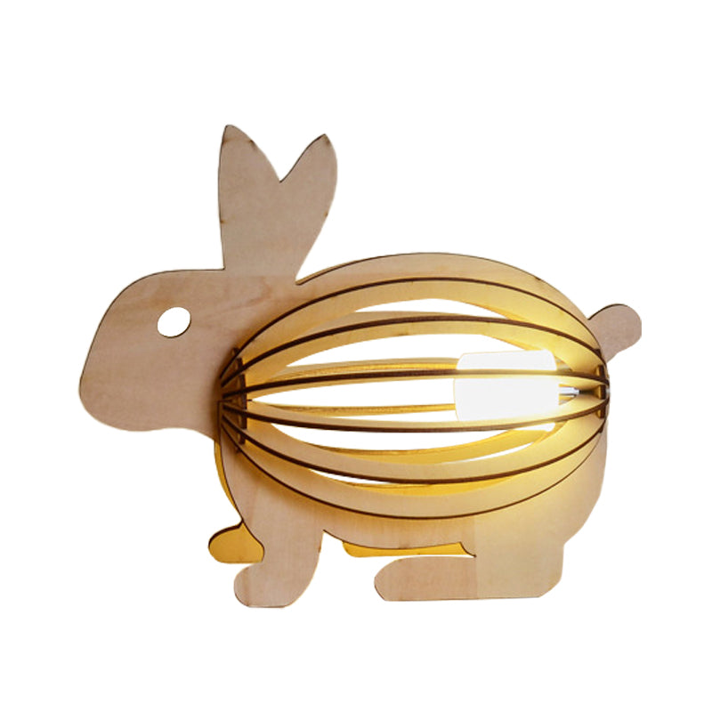 Hollowed Out Rabbit Night Lamp Kids Wood Light-Brown USB Rechargeable LED Table Light Clearhalo 'Night Lights' 'Wall Lights' Lighting' 754450