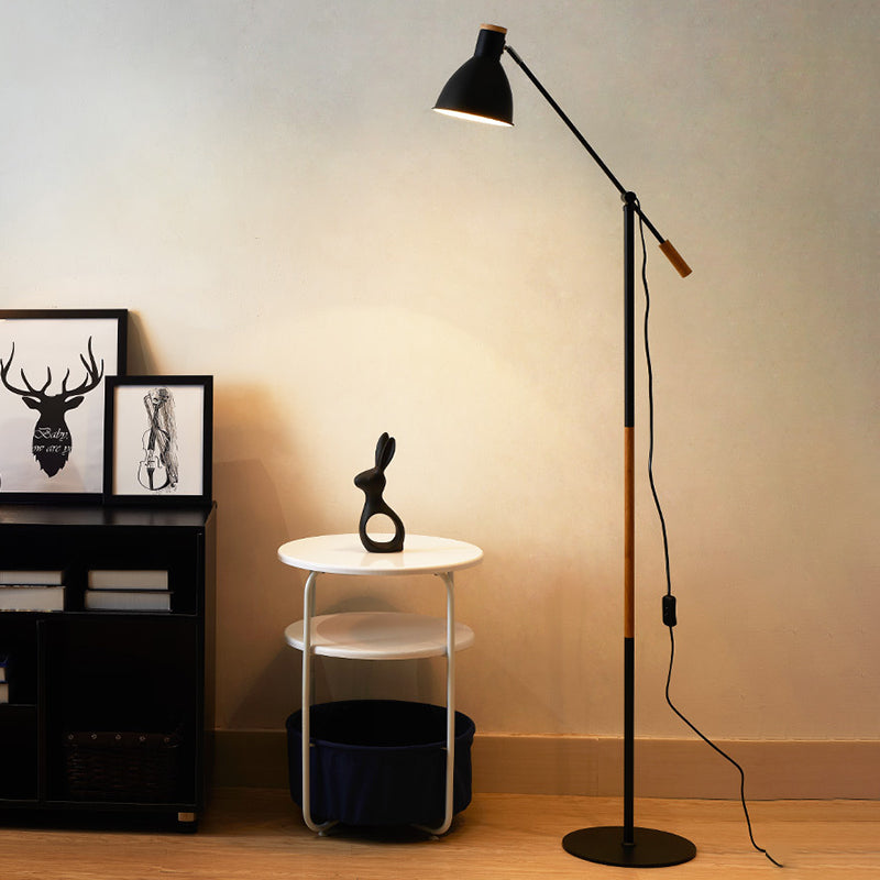 Domed Metal Floor Stand Light Modernism 1 Light White/Black Finish Floor Lamp with Balance Arm Black Clearhalo 'Floor Lamps' 'Lamps' Lighting' 754870