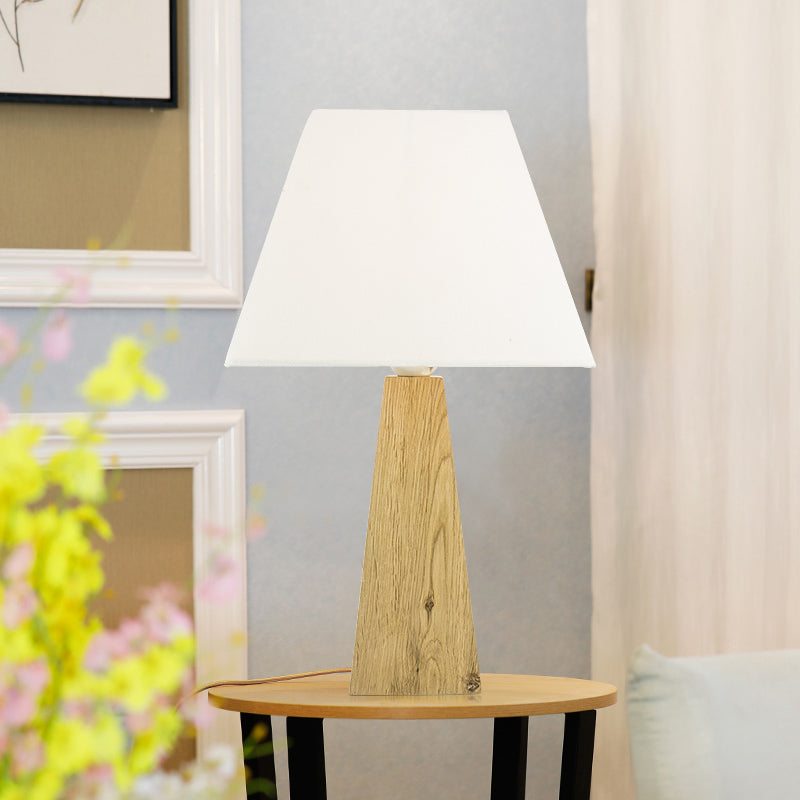 Taupe/White Pagoda Table Lamp Minimalist 1 Head Fabric Night Stand Light with Pyramidal Wood Pedestal White Clearhalo 'Lamps' 'Table Lamps' Lighting' 754884