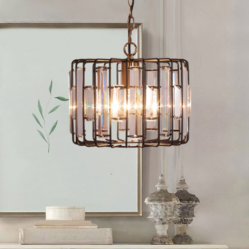 Crystal Embedded Brass Hanging Light Drum Cage 11