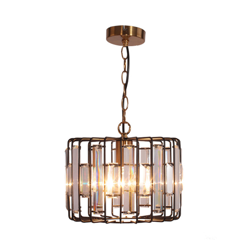 Crystal Embedded Brass Hanging Light Drum Cage 11