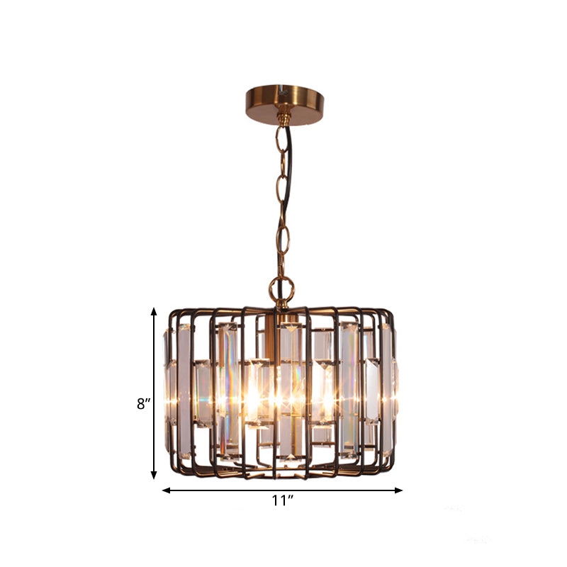 Crystal Embedded Brass Hanging Light Drum Cage 11