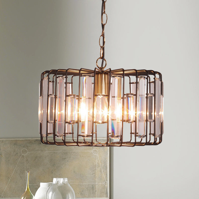 Crystal Embedded Brass Hanging Light Drum Cage 11