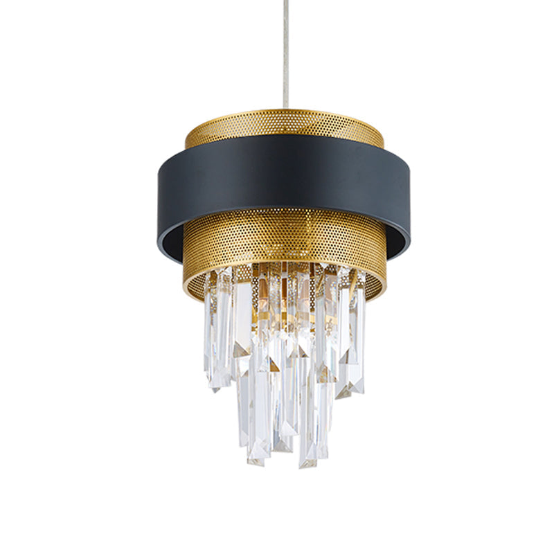 Retro Layered Hanging Lamp 1 Bulb Crystal Rod Suspension Lighting with Black and Gold Circle Guard Clearhalo 'Ceiling Lights' 'Modern Pendants' 'Modern' 'Pendant Lights' 'Pendants' Lighting' 756904