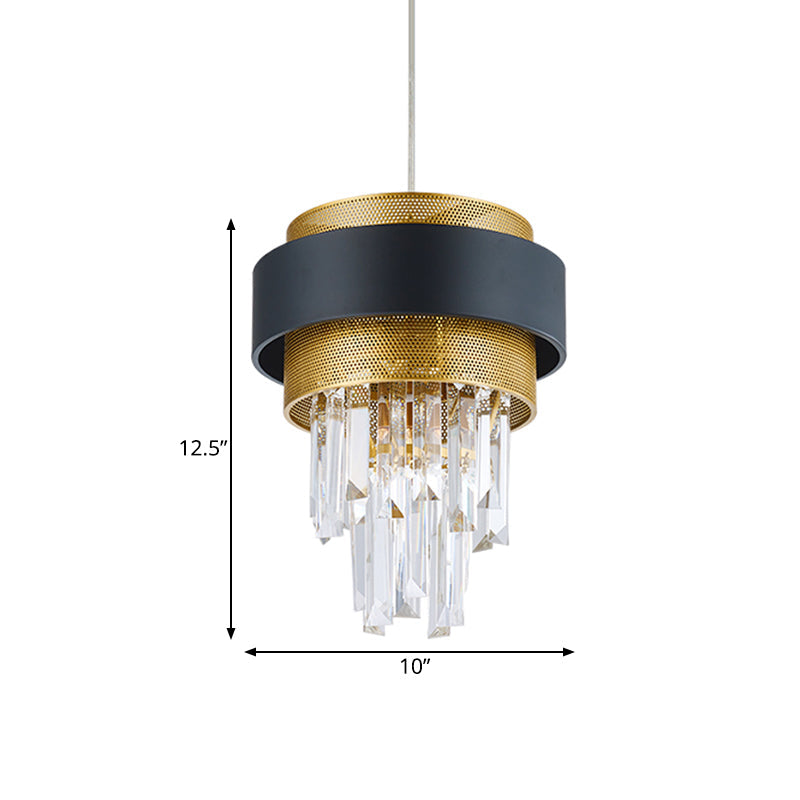 Retro Layered Hanging Lamp 1 Bulb Crystal Rod Suspension Lighting with Black and Gold Circle Guard Clearhalo 'Ceiling Lights' 'Modern Pendants' 'Modern' 'Pendant Lights' 'Pendants' Lighting' 756905