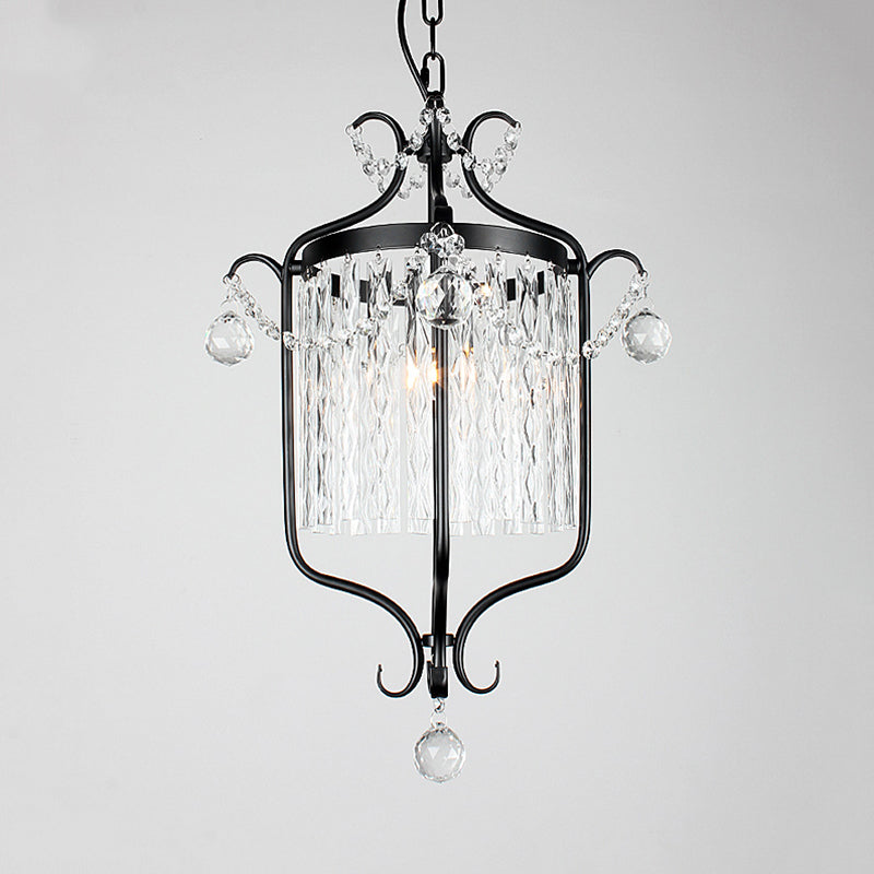 Scroll Frame Corridor Pendant Light Retro Style Iron Single Black/White Suspension Lamp with Crystal Rod Drape Clearhalo 'Ceiling Lights' 'Modern Pendants' 'Modern' 'Pendant Lights' 'Pendants' Lighting' 756921