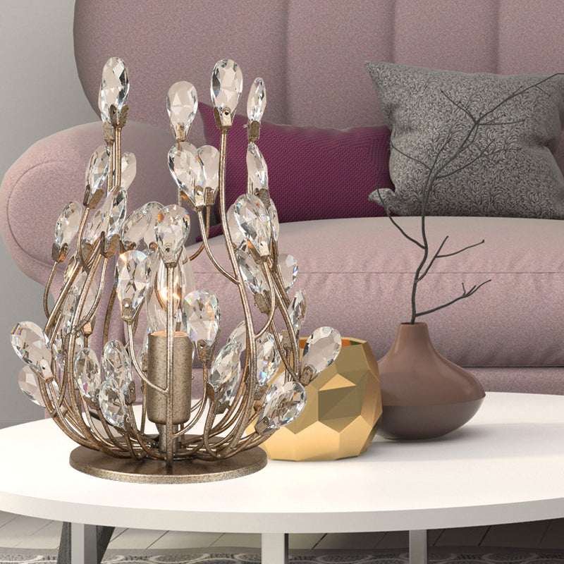 Gold/Silver Flower Vine Table Lighting Vintage Faceted Crystal Single Hotel Nightstand Lamp Silver Clearhalo 'Lamps' 'Table Lamps' Lighting' 756938