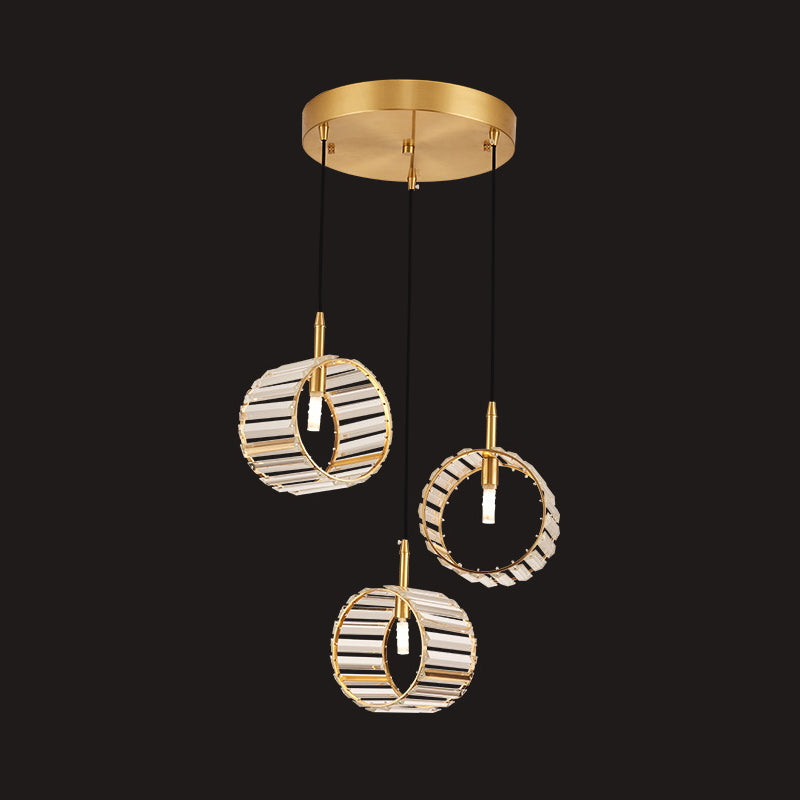 3-Light Cluster Circle Pendant Minimalist Brass Clear Ribbed Crystal Ceiling Hanging Light Clearhalo 'Ceiling Lights' 'Modern Pendants' 'Modern' 'Pendant Lights' 'Pendants' Lighting' 756977