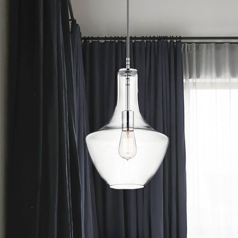 Clear Glass Urn Shape Hanging Ceiling Light Minimalism 1-Light Pendant Lamp in Chrome Silver Clearhalo 'Ceiling Lights' 'Glass shade' 'Glass' 'Modern Pendants' 'Modern' 'Pendant Lights' 'Pendants' Lighting' 757007