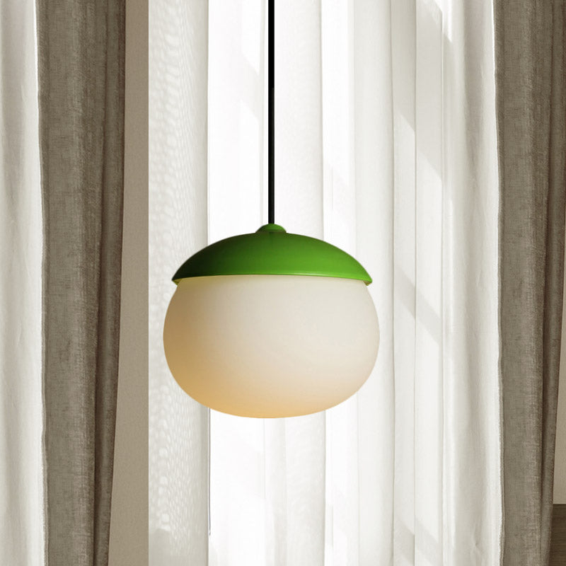 Nut Shape Pendant Lighting Modern White Glass 1-Light Green Hanging Lamp for Restaurant Clearhalo 'Ceiling Lights' 'Glass shade' 'Glass' 'Modern Pendants' 'Modern' 'Pendant Lights' 'Pendants' Lighting' 757036