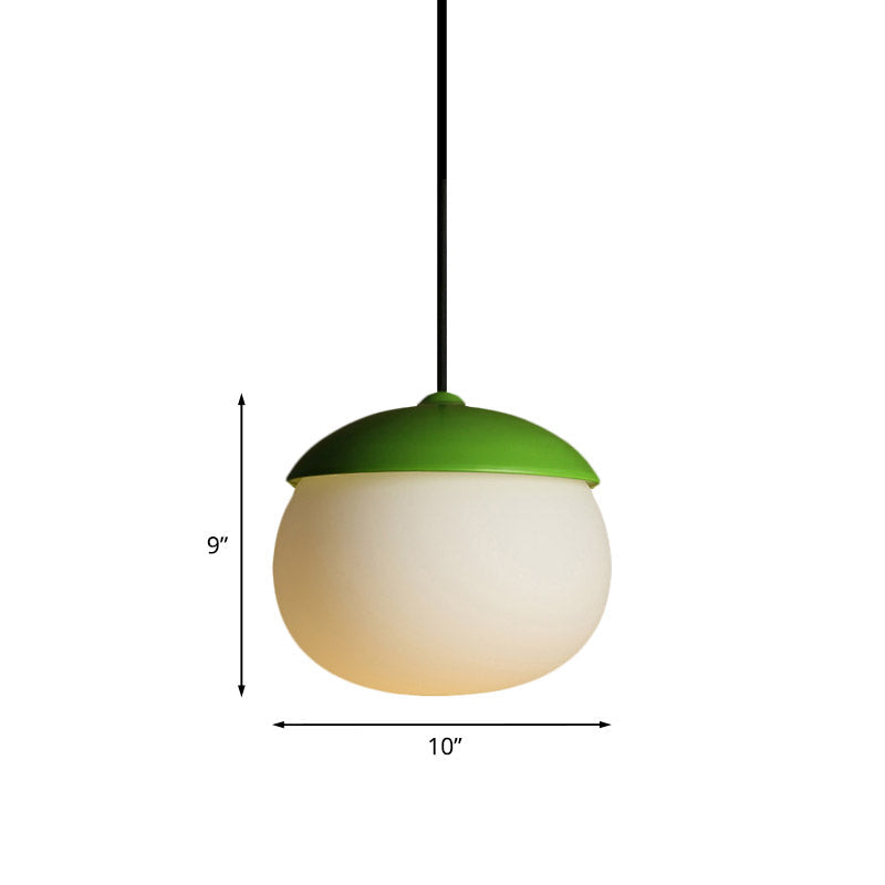 Nut Shape Pendant Lighting Modern White Glass 1-Light Green Hanging Lamp for Restaurant Clearhalo 'Ceiling Lights' 'Glass shade' 'Glass' 'Modern Pendants' 'Modern' 'Pendant Lights' 'Pendants' Lighting' 757038