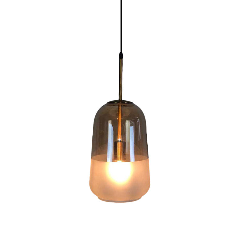 1-Bulb Restaurant Drop Pendant Light Vintage Gold Hanging Ceiling Lamp with Capsule Tan Glass Shade Clearhalo 'Ceiling Lights' 'Glass shade' 'Glass' 'Modern Pendants' 'Modern' 'Pendant Lights' 'Pendants' Lighting' 757041