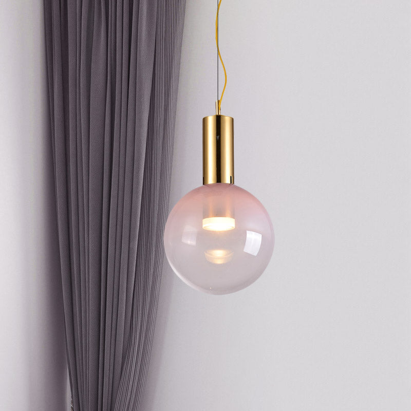 Gradient Pink Glass Ball Suspension Light Contemporary 1-Head Ceiling Hang Fixture in Gold Clearhalo 'Ceiling Lights' 'Glass shade' 'Glass' 'Modern Pendants' 'Modern' 'Pendant Lights' 'Pendants' Lighting' 757044