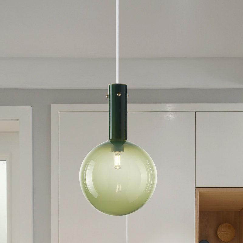 Contemporary Orb Pendant Lighting Gradient Green/Orange Glass 1-Bulb Bedside Hanging Ceiling Lamp Clearhalo 'Ceiling Lights' 'Glass shade' 'Glass' 'Modern Pendants' 'Modern' 'Pendant Lights' 'Pendants' Lighting' 757048