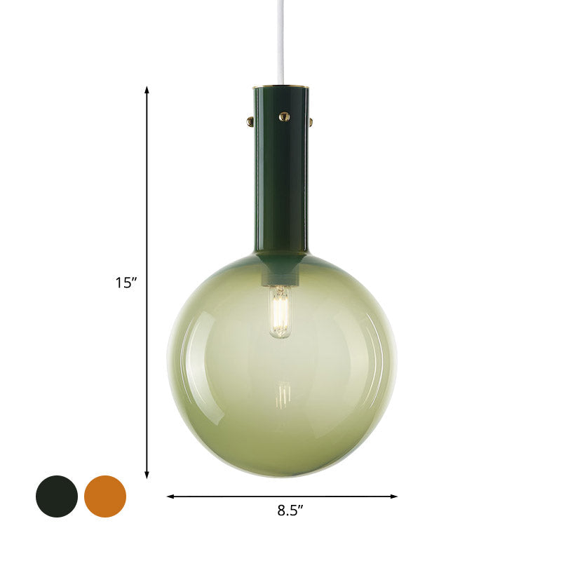 Contemporary Orb Pendant Lighting Gradient Green/Orange Glass 1-Bulb Bedside Hanging Ceiling Lamp Clearhalo 'Ceiling Lights' 'Glass shade' 'Glass' 'Modern Pendants' 'Modern' 'Pendant Lights' 'Pendants' Lighting' 757050