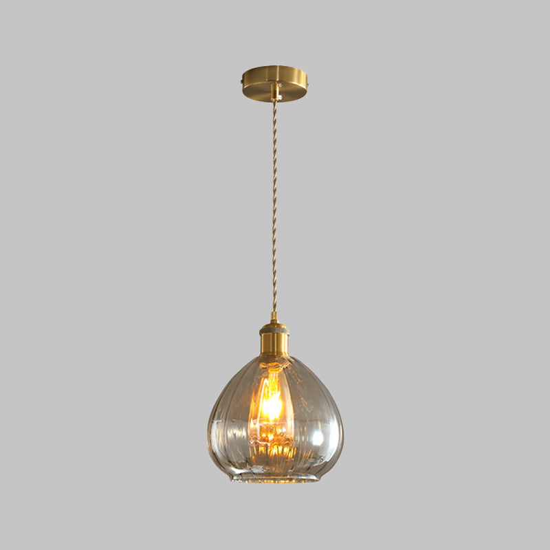 1 Head Dining Room Hanging Lighting Vintage Gold Pendant Lamp Fixture with Onion Amber Glass Shade Clearhalo 'Ceiling Lights' 'Glass shade' 'Glass' 'Modern Pendants' 'Modern' 'Pendant Lights' 'Pendants' Lighting' 757086