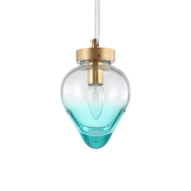 Waterdrop Dining Room Pendant Lighting Blue/Champagne Glass 1 Bulb Post Modern Hanging Ceiling Lamp Clearhalo 'Ceiling Lights' 'Glass shade' 'Glass' 'Modern Pendants' 'Modern' 'Pendant Lights' 'Pendants' Lighting' 757090