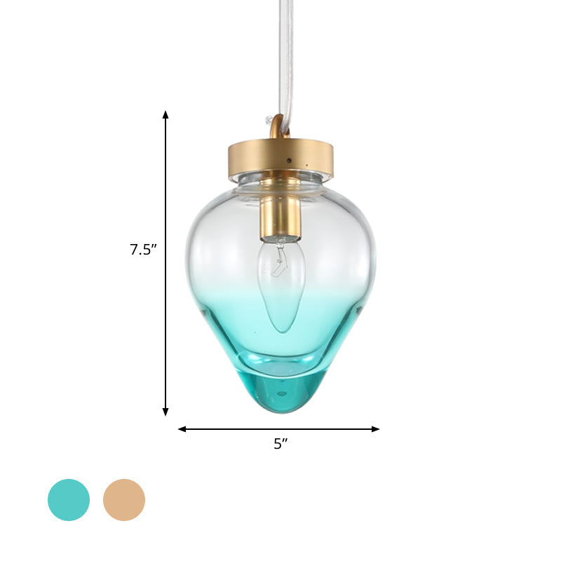 Waterdrop Dining Room Pendant Lighting Blue/Champagne Glass 1 Bulb Post Modern Hanging Ceiling Lamp Clearhalo 'Ceiling Lights' 'Glass shade' 'Glass' 'Modern Pendants' 'Modern' 'Pendant Lights' 'Pendants' Lighting' 757091