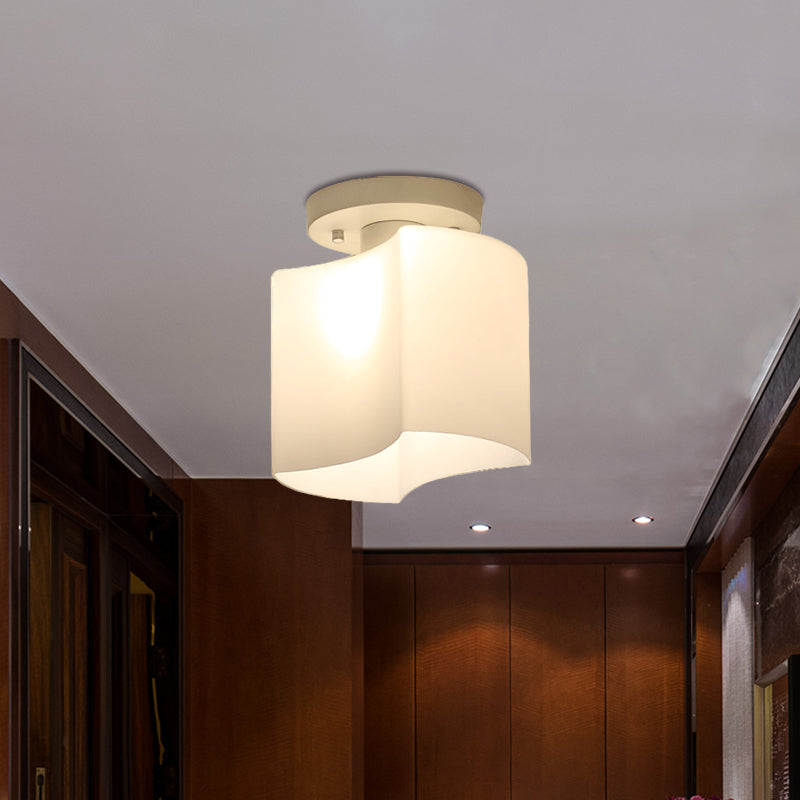 Arced Corridor Semi-Flush Ceiling Light White Glass 1 Bulb Modern Flush Mount Lamp White Clearhalo 'Ceiling Lights' 'Close To Ceiling Lights' 'Close to ceiling' 'Glass shade' 'Glass' 'Semi-flushmount' Lighting' 757108