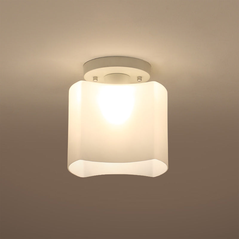 Arced Corridor Semi-Flush Ceiling Light White Glass 1 Bulb Modern Flush Mount Lamp Clearhalo 'Ceiling Lights' 'Close To Ceiling Lights' 'Close to ceiling' 'Glass shade' 'Glass' 'Semi-flushmount' Lighting' 757110