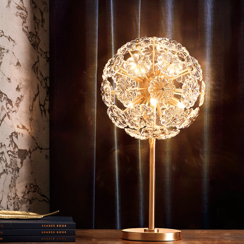 Flower Crystal Brass Night Table Light Dandelion LED Contemporary Night Lamp for Bedside Brass Clearhalo 'Lamps' 'Table Lamps' Lighting' 757675