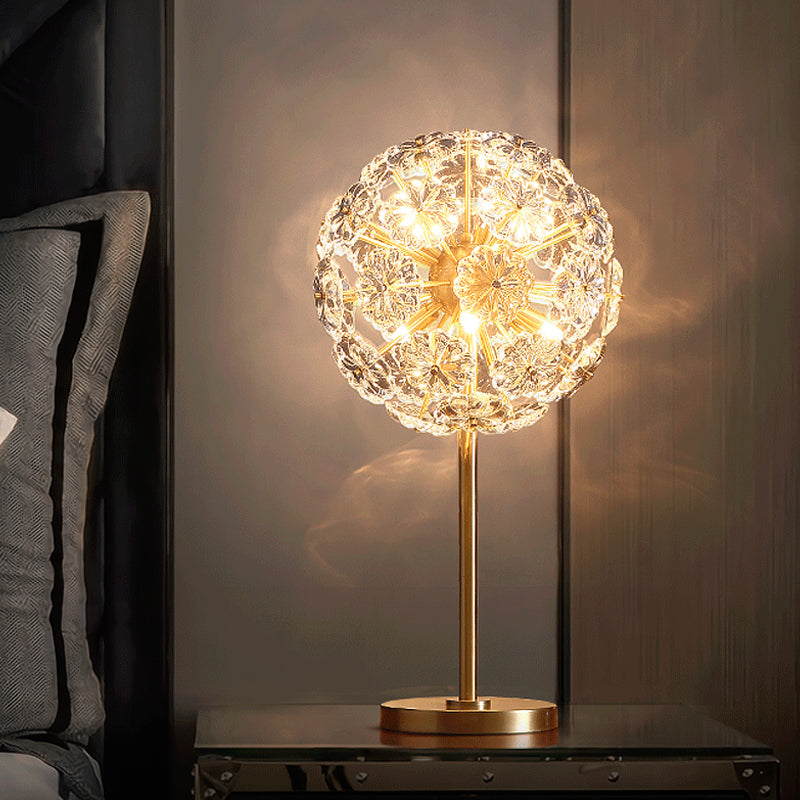 Flower Crystal Brass Night Table Light Dandelion LED Contemporary Night Lamp for Bedside Clearhalo 'Lamps' 'Table Lamps' Lighting' 757676