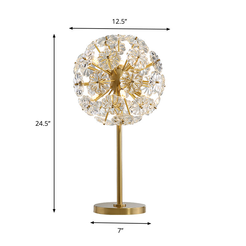 Flower Crystal Brass Night Table Light Dandelion LED Contemporary Night Lamp for Bedside Clearhalo 'Lamps' 'Table Lamps' Lighting' 757678