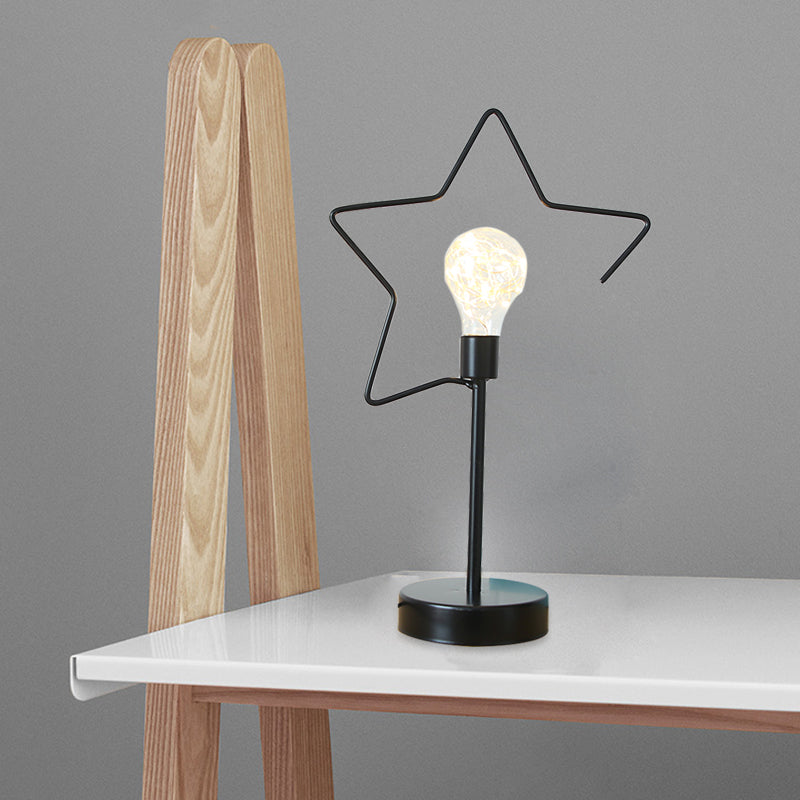 Bedside Plug-In LED Table Lamp Kids Style Black/Gold Nightstand Light with Star/Loving Heart Iron Frame Black Clearhalo 'Lamps' 'Table Lamps' Lighting' 757988