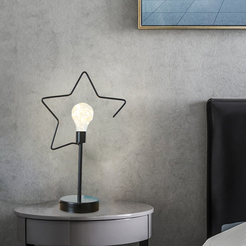 Bedside Plug-In LED Table Lamp Kids Style Black/Gold Nightstand Light with Star/Loving Heart Iron Frame Clearhalo 'Lamps' 'Table Lamps' Lighting' 757989