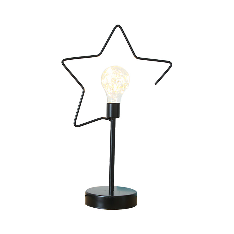 Bedside Plug-In LED Table Lamp Kids Style Black/Gold Nightstand Light with Star/Loving Heart Iron Frame Clearhalo 'Lamps' 'Table Lamps' Lighting' 757990