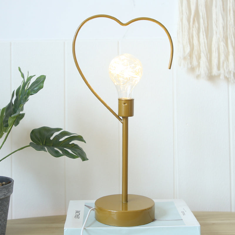 Bedside Plug-In LED Table Lamp Kids Style Black/Gold Nightstand Light with Star/Loving Heart Iron Frame Gold Clearhalo 'Lamps' 'Table Lamps' Lighting' 757992