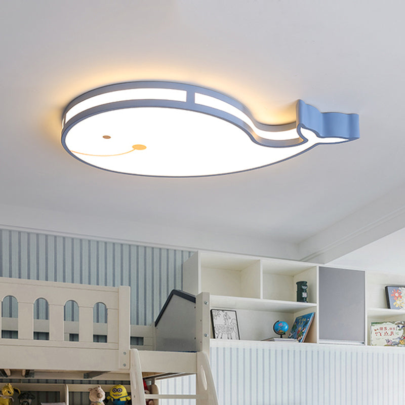 Whale Kids Dorm Ceiling Flush Iron Cartoon LED Flush Mount Light in White/Pink/Blue with Acrylic Diffuser Blue Clearhalo 'Ceiling Lights' 'Close To Ceiling Lights' 'Close to ceiling' 'Flush mount' Lighting' 758085
