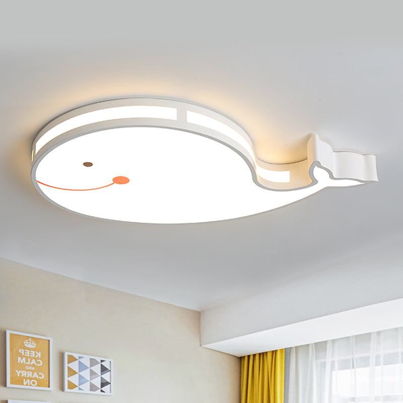 Whale Kids Dorm Ceiling Flush Iron Cartoon LED Flush Mount Light in White/Pink/Blue with Acrylic Diffuser White Clearhalo 'Ceiling Lights' 'Close To Ceiling Lights' 'Close to ceiling' 'Flush mount' Lighting' 758093