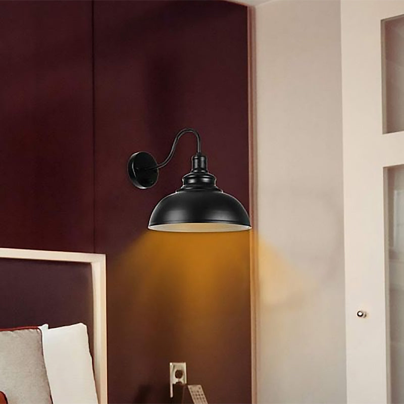 Black Dome Sconce Light Farmhouse Metal 1 Light Bedroom Room Wall Lamp with Plug-in Cord Clearhalo 'Art deco wall lights' 'Cast Iron' 'Glass' 'Industrial wall lights' 'Industrial' 'Middle century wall lights' 'Modern' 'Rustic wall lights' 'Tiffany' 'Traditional wall lights' 'Wall Lamps & Sconces' 'Wall Lights' Lighting' 758264