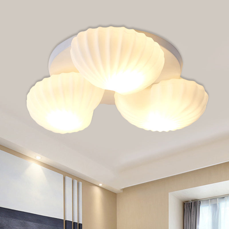 White Glass Scallop Shell Flush Light Nautical 3/5-Light Flush Mount Ceiling Lighting for Living Room 3 White Clearhalo 'Ceiling Lights' 'Close To Ceiling Lights' 'Close to ceiling' 'Flush mount' Lighting' 758325