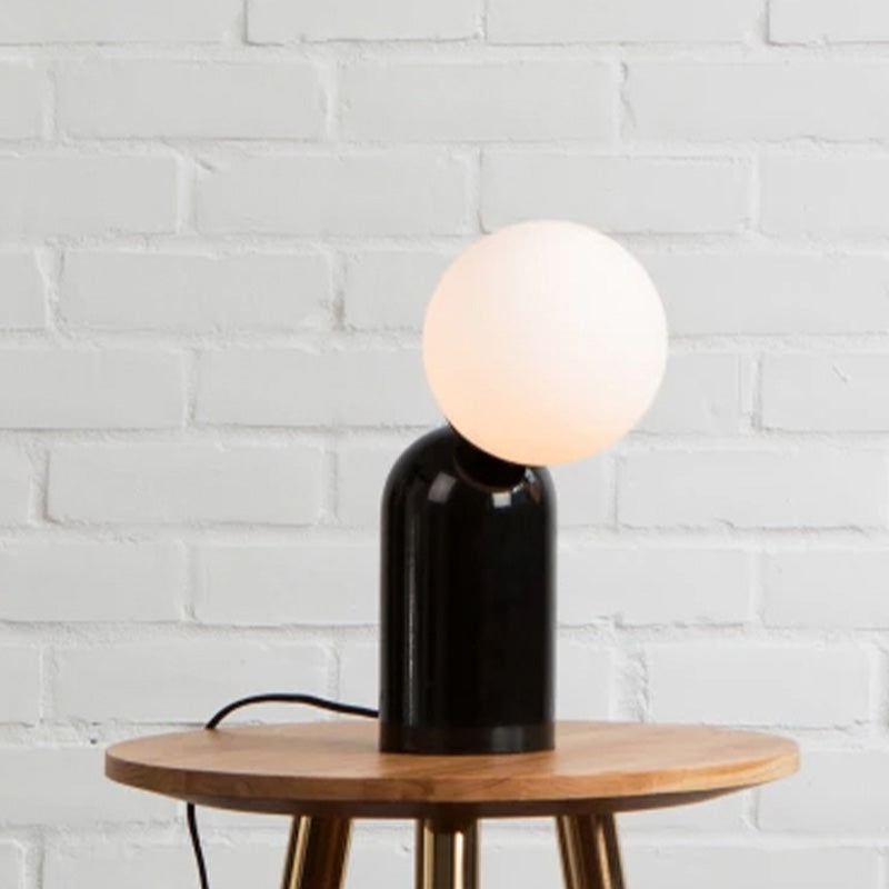 Black Semi Capsule Table Light Minimalist 1 Light Metal Desk Lamp with Orb Opal Glass Shade Black Clearhalo 'Lamps' 'Table Lamps' Lighting' 758985