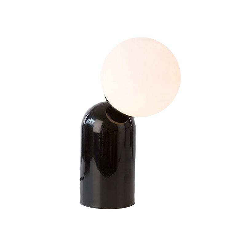 Black Semi Capsule Table Light Minimalist 1 Light Metal Desk Lamp with Orb Opal Glass Shade Clearhalo 'Lamps' 'Table Lamps' Lighting' 758987