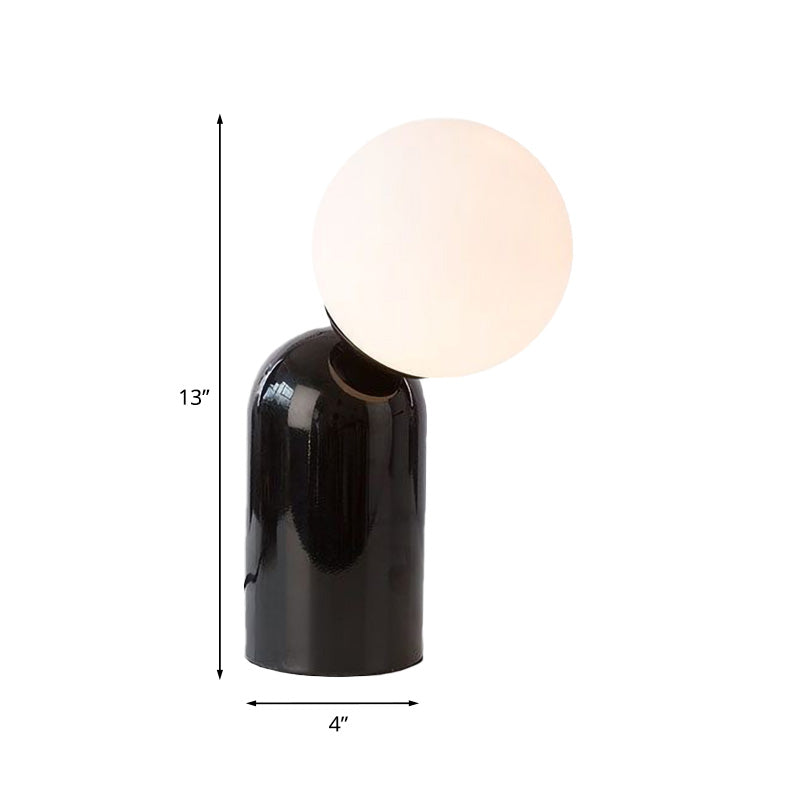 Black Semi Capsule Table Light Minimalist 1 Light Metal Desk Lamp with Orb Opal Glass Shade Clearhalo 'Lamps' 'Table Lamps' Lighting' 758988