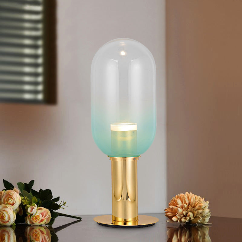 Capsule Bedroom Table Light Gradient Green Glass LED Modernist Night Lamp in Gold Green Clearhalo 'Lamps' 'Table Lamps' Lighting' 759005
