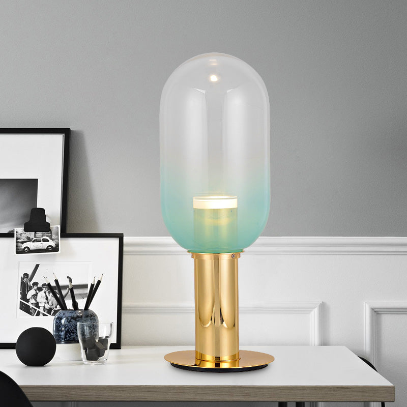 Capsule Bedroom Table Light Gradient Green Glass LED Modernist Night Lamp in Gold Clearhalo 'Lamps' 'Table Lamps' Lighting' 759006