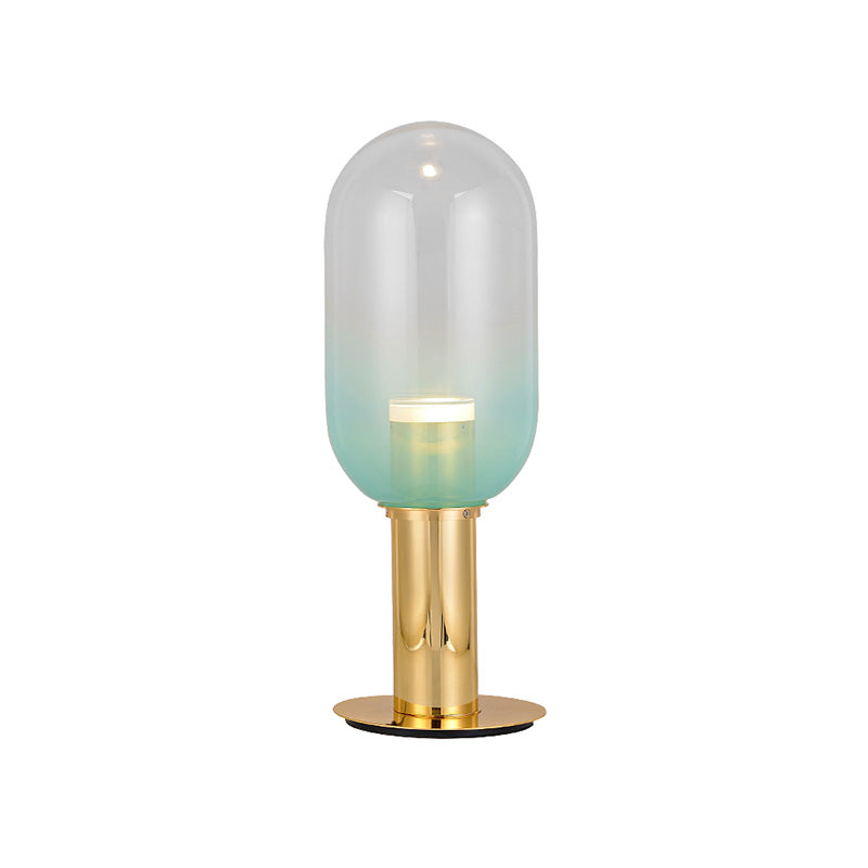 Capsule Bedroom Table Light Gradient Green Glass LED Modernist Night Lamp in Gold Clearhalo 'Lamps' 'Table Lamps' Lighting' 759007