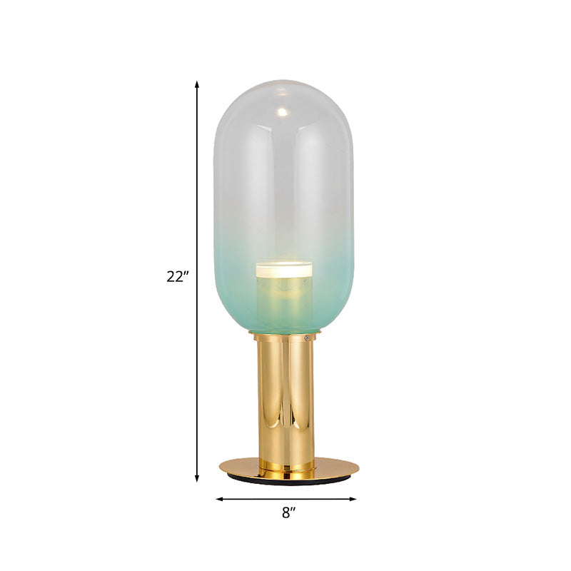 Capsule Bedroom Table Light Gradient Green Glass LED Modernist Night Lamp in Gold Clearhalo 'Lamps' 'Table Lamps' Lighting' 759008