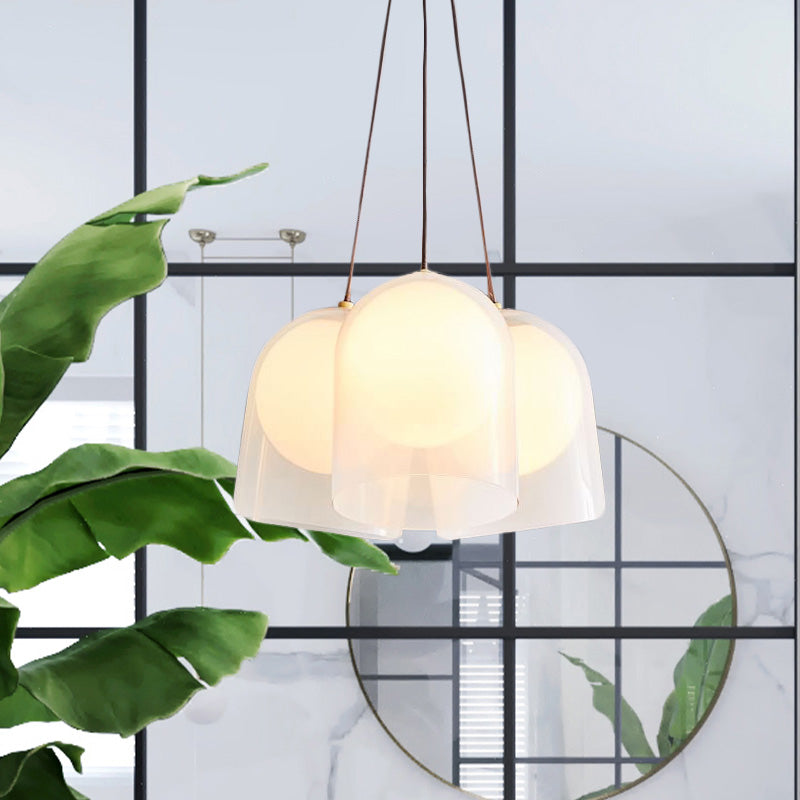 Bell Multi Pendant Light Modern White Glass 3 Lights Living Room Hanging Ceiling Lamp in Gold White Clearhalo 'Ceiling Lights' 'Glass shade' 'Glass' 'Modern Pendants' 'Modern' 'Pendant Lights' 'Pendants' Lighting' 759009