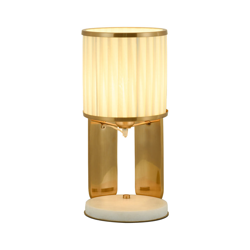 Fabric Barrel Nightstand Light Modernism Single Head Gold Night Lamp for Bedside with Marble Base Clearhalo 'Lamps' 'Table Lamps' Lighting' 759183