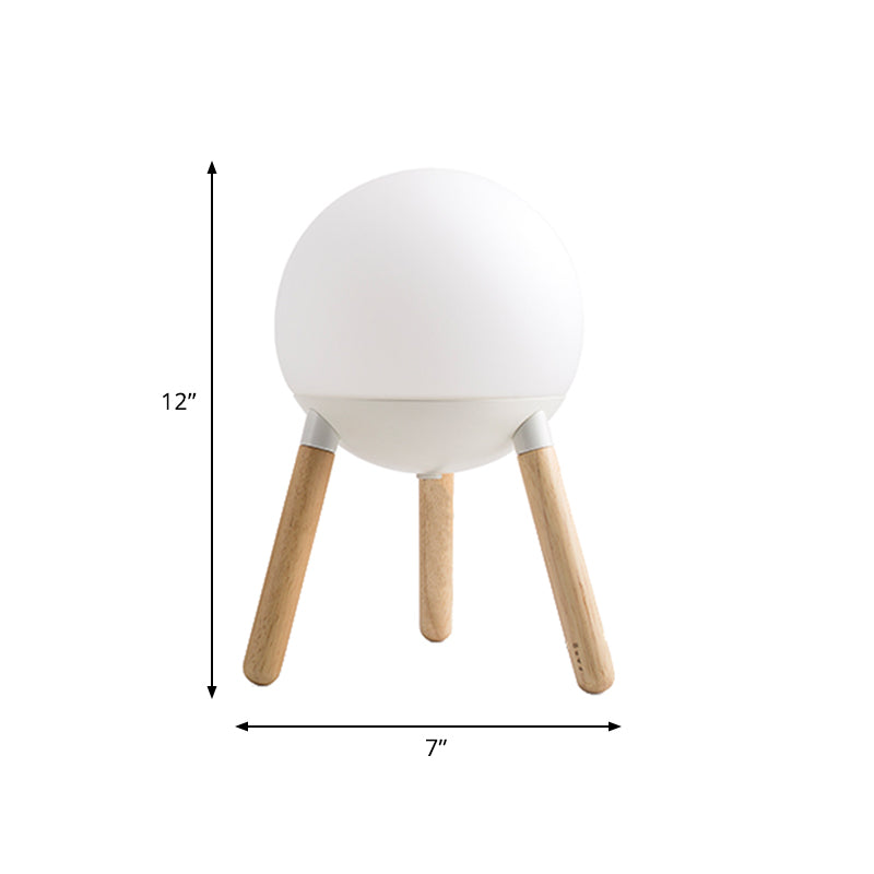Globe Cream Glass Table Light Modern 1 Light White Small Desk Lamp with Tripod Wood Base Clearhalo 'Lamps' 'Table Lamps' Lighting' 759188