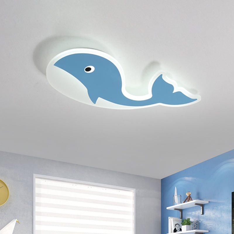 Ultrathin Cartoon Whale Flush Mount Lamp Kids Acrylic Pink/Blue LED Ceiling Flushmount Lamp for Child Room Blue Clearhalo 'Ceiling Lights' 'Close To Ceiling Lights' 'Close to ceiling' 'Flush mount' Lighting' 759247