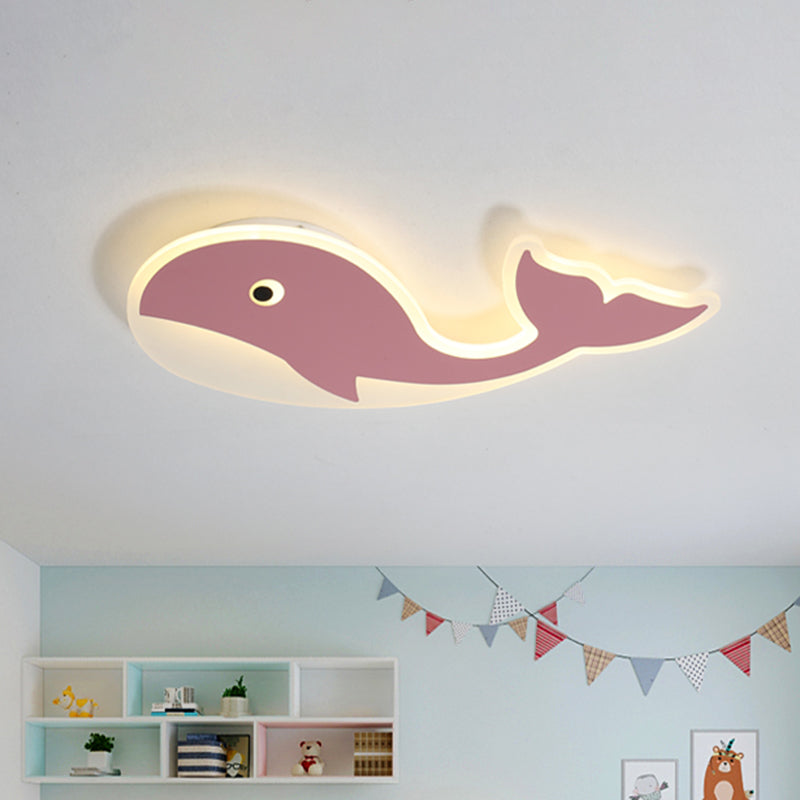 Ultrathin Cartoon Whale Flush Mount Lamp Kids Acrylic Pink/Blue LED Ceiling Flushmount Lamp for Child Room Pink Clearhalo 'Ceiling Lights' 'Close To Ceiling Lights' 'Close to ceiling' 'Flush mount' Lighting' 759251