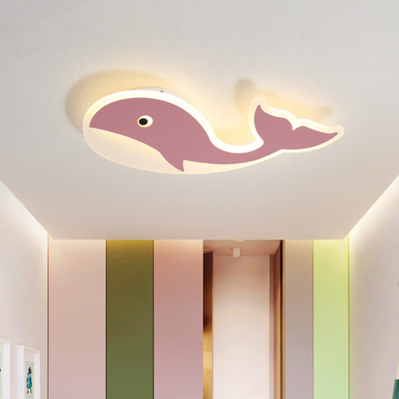 Ultrathin Cartoon Whale Flush Mount Lamp Kids Acrylic Pink/Blue LED Ceiling Flushmount Lamp for Child Room Clearhalo 'Ceiling Lights' 'Close To Ceiling Lights' 'Close to ceiling' 'Flush mount' Lighting' 759252