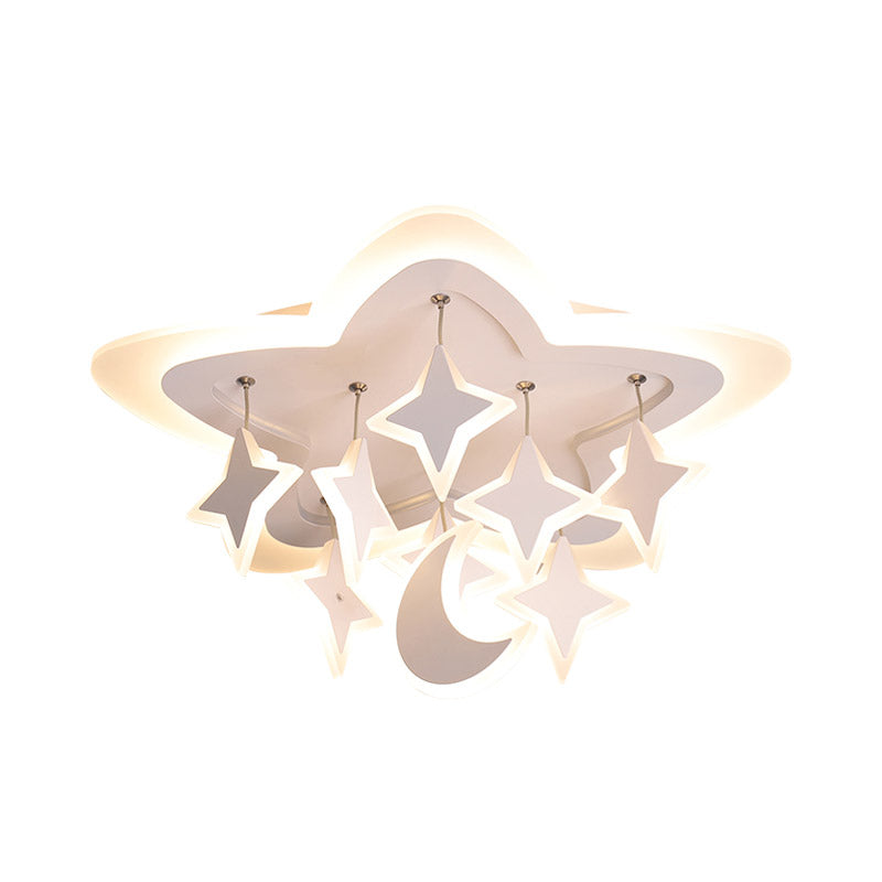 Starry Kids Room Ceiling Mount Light Acrylic Cartoon LED Flush Mounted Lamp in White with Draping, Warm/White Light Clearhalo 'Ceiling Lights' 'Close To Ceiling Lights' 'Close to ceiling' 'Flush mount' Lighting' 759368