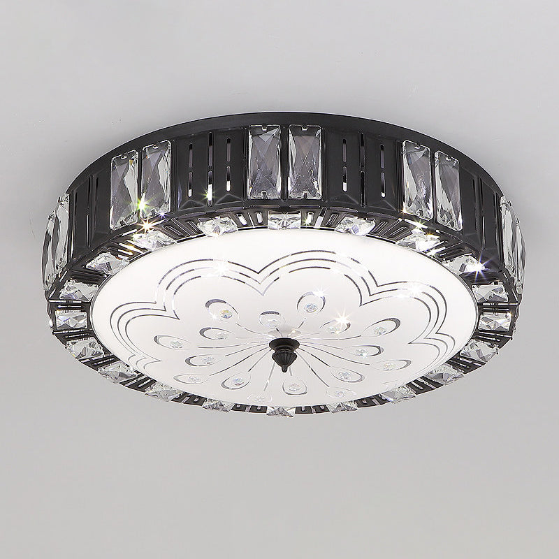 Black Drum Flush Mount Lighting Modernist Metal LED Bedroom Flush Lamp with Crystal Accent Clearhalo 'Ceiling Lights' 'Close To Ceiling Lights' 'Close to ceiling' 'Flush mount' Lighting' 759501